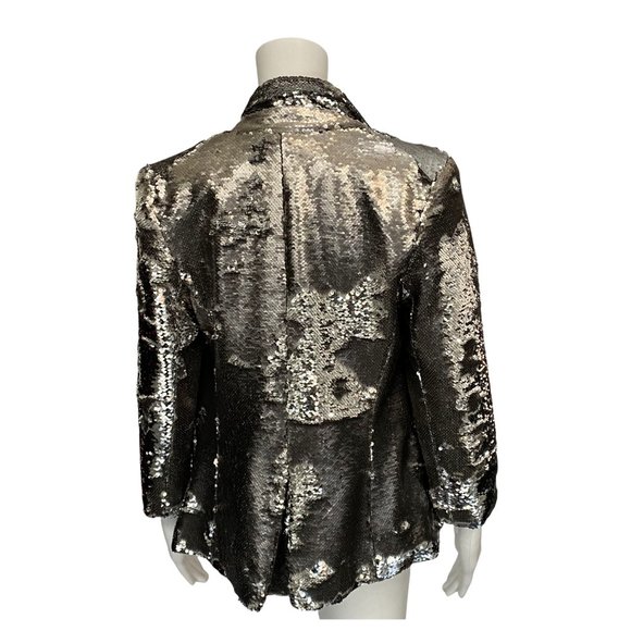 $3,850 LIBERTINE Silver Sequin 3/4 Sleeve Blazer Jacket M Medium - Picture 2 of 9